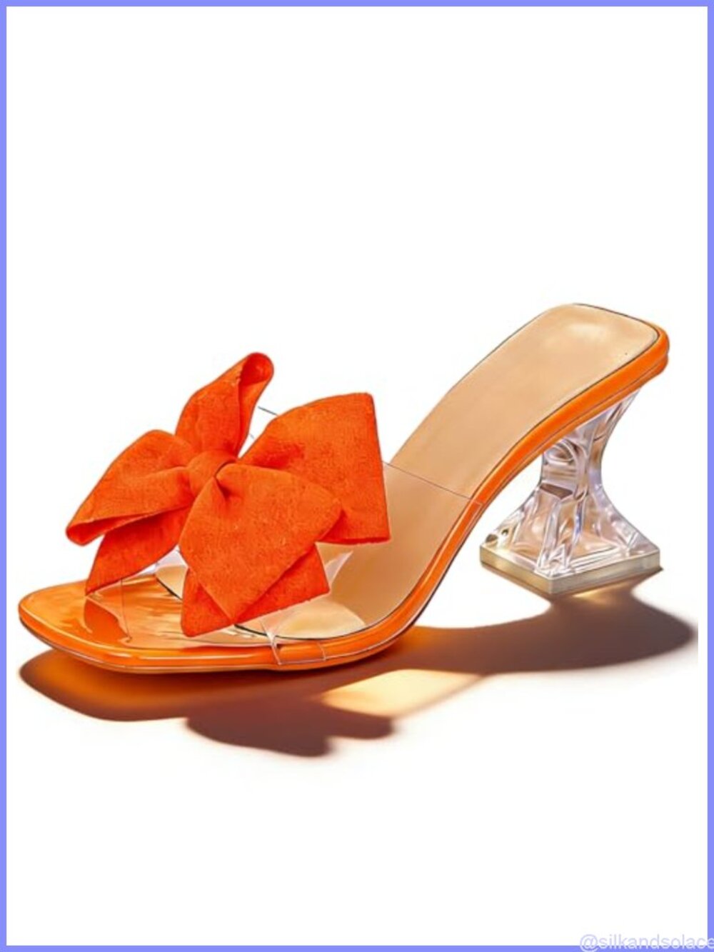 Clear Bowknot Chunky High Heel Slide Sandals Square Open Toe 2.95IN Block Heel